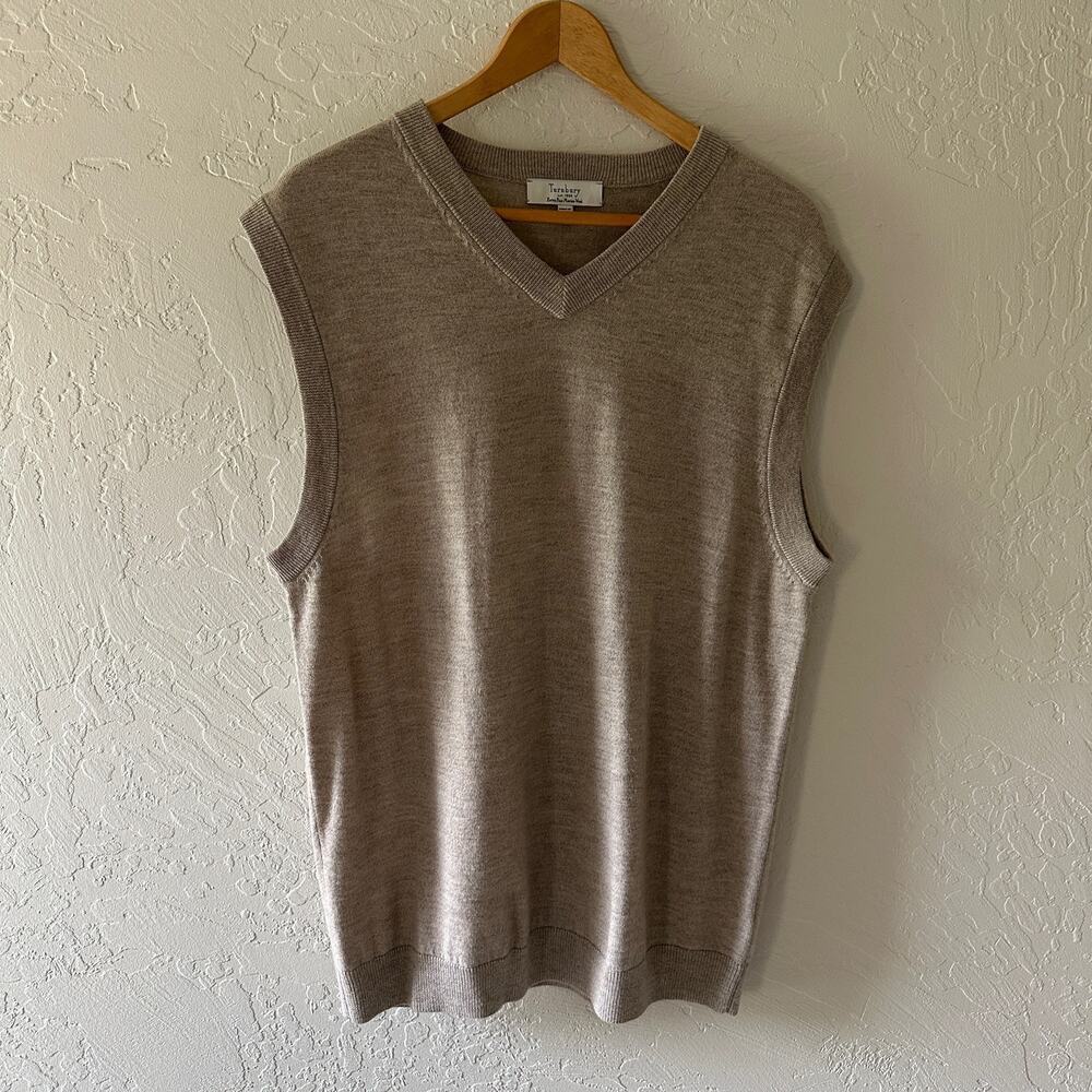 TURNBURY Mens Extra Fine Merino Wool VNeck Sweater Vest Size Large Heather Brown